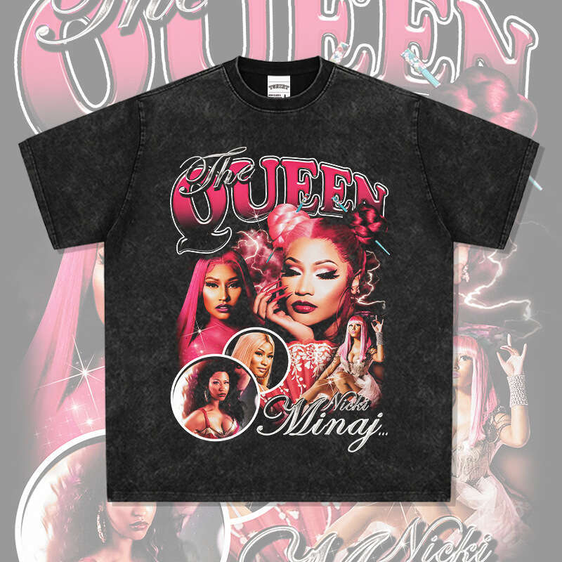 Mina Nicki Min printed American hip-hop street short sleeved T-shirt washed with pure cotton top for men