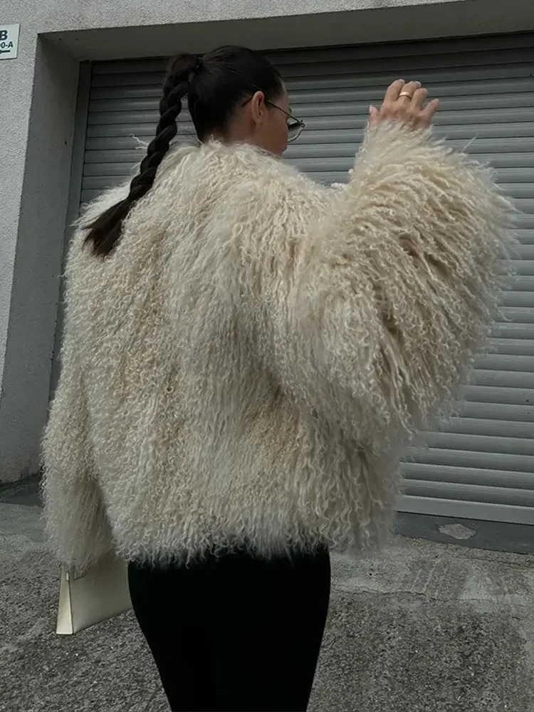 Women Elegant Solid Plush Faux Fur Short Coats Fashion Lapel Full Sleeves Thick Jacket Autumn 2024 Winter Female Casual Outwear 241223