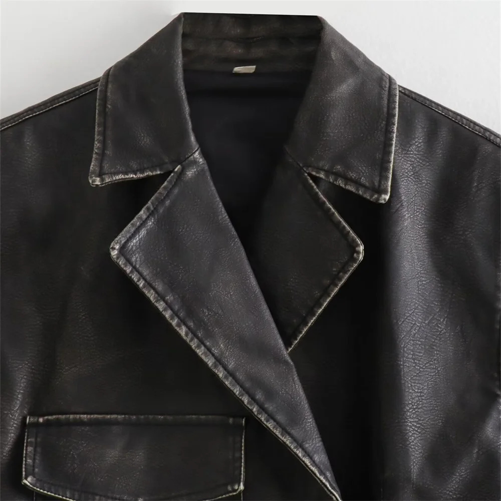 2024ZAR SpringSummer Selling Womens Fashion Retro Worn Washed Leather Vest Short Casual Top 241220