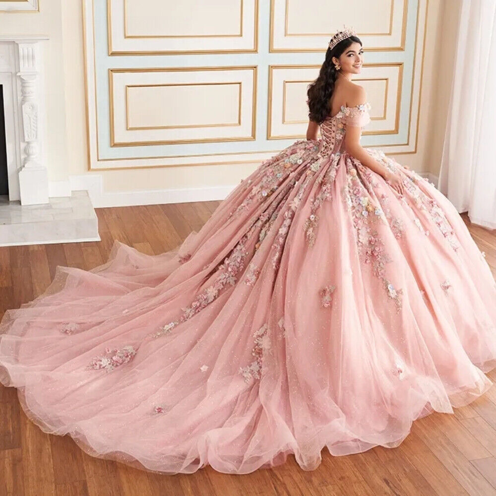 Pink Sweetheart Quinceanera Dresses Lace Appliques Beaded Gown 15 Ball Sparking Junior Girls Pageant Dress Sweet 16 Party Gowns 01 0212D
