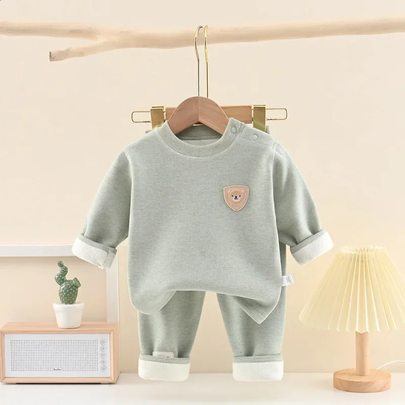 Childrens Padded Thickened Underwear Set Girls Round Neck Blouse Pants Suit Autumn Winter Boys Fashion Casual 2Piece 4M4Y 241225