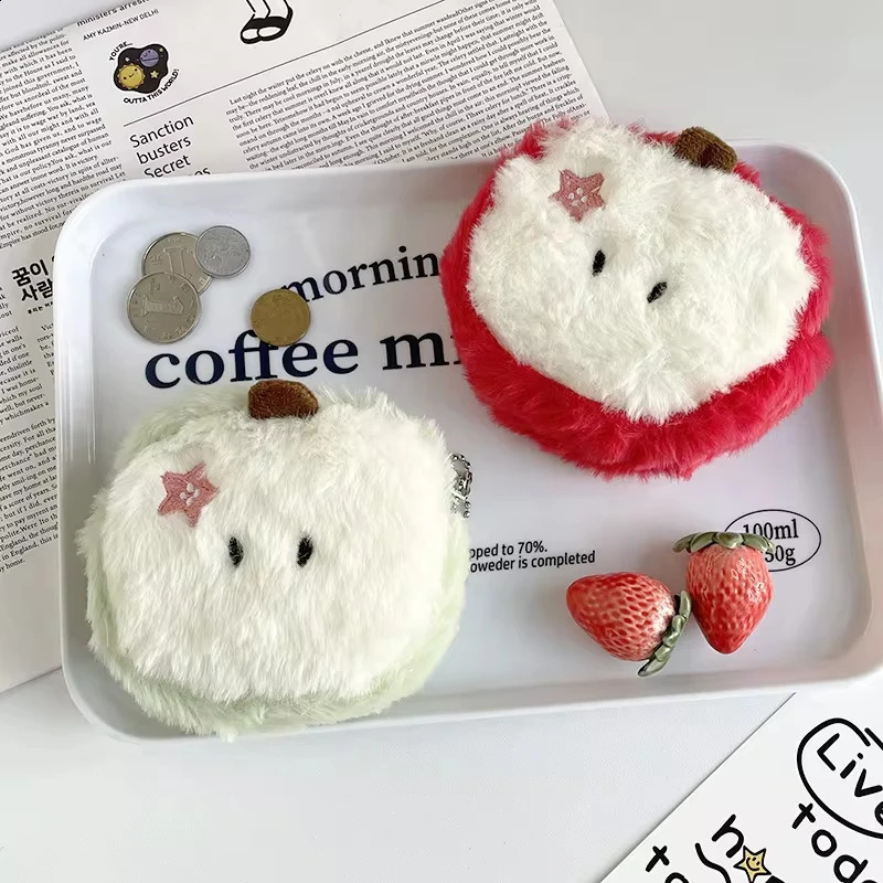 Kawaii Cartoon Mini Apple Plush Zero Wallet Cute Plush Coin Wallet Key Storage Bag Holiday Party Gifts 241224