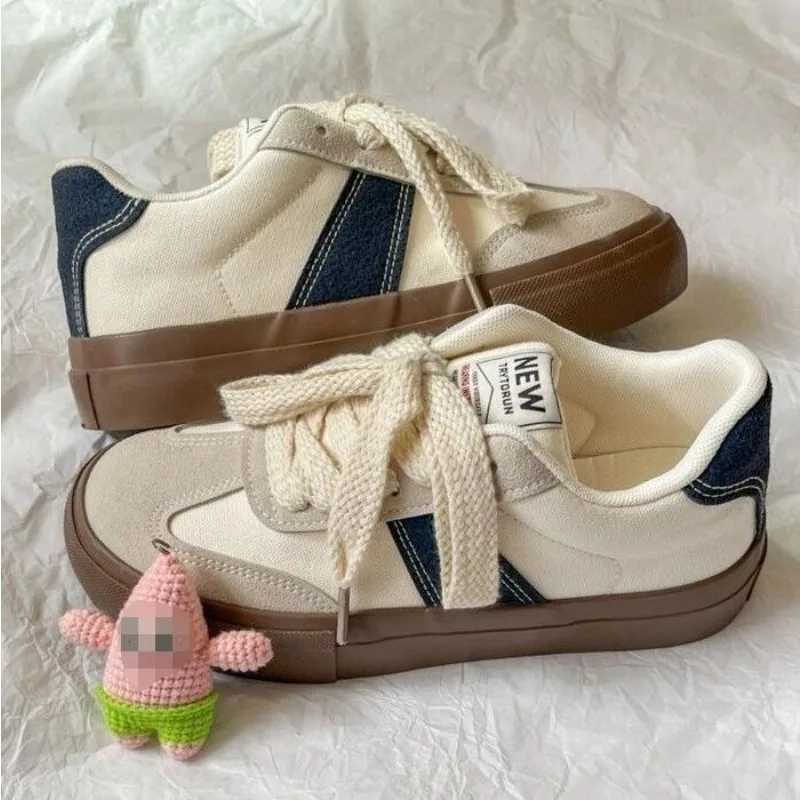White womens sports shoes leather slider womens vulcanized shoes canvas round toe casual womens sports platform shoes Zapatos MUJI M241225