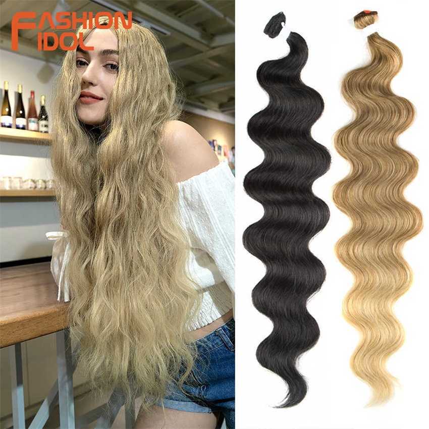 Synthetic Wigs Fashion Idol Body Wave Ponytail Hair Bundles 26 Inch Soft Long Synthetic Weave Ombre Brown 613 Blonde 100g 230227 Hair Wigs