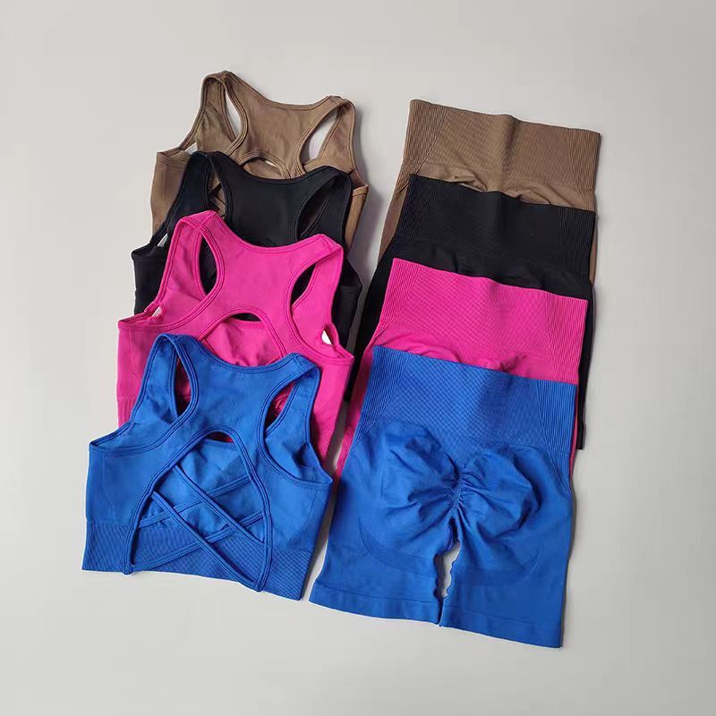 Seamless Yoga Set For Women, Sexy Sport Bra, High Waist Sports , Gym Clothing, Fiess Bra Set, 2 PCS Shorts Suit