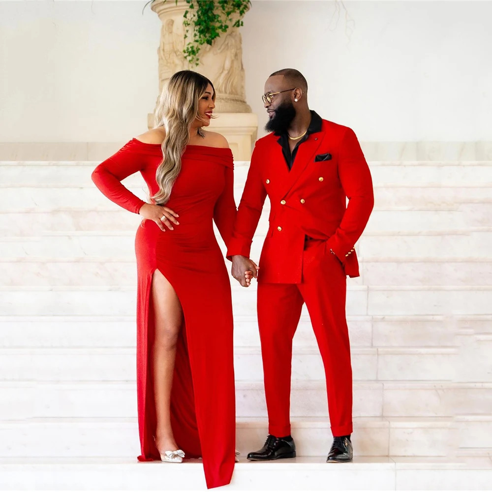 Fashion Red Suits Mens Double Breasted Business Blazer Wedding Groom Tuxedo Slim Fit 2 Piece Jacket Pants Terno Masculino 241223