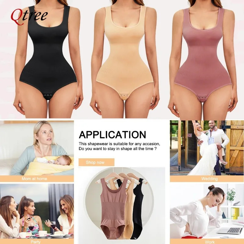 Qtree Plus Size XS-5XL Seamless Full Body Shaper Waist Trainer Panties Women Butt Lifter Tummy Control Bodysuits Slimming Panty 241225