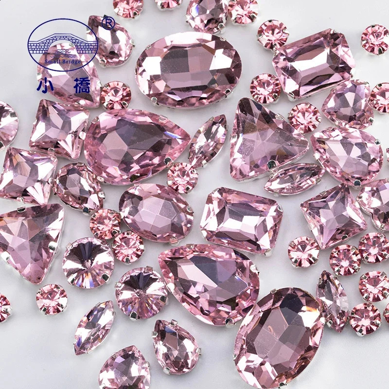 Glitter Mixed Shape Glass Rhinestones For Clothes Pink Flatback Craft Gems Crystal Sew On Rhinestone With Claw 50PCS/PACK S048 241226