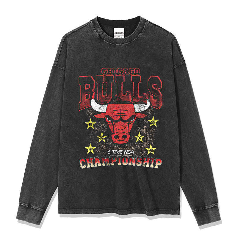 American Bull BULLS printed washed and worn short sleeved men's T-shirt made of pure cotton round neck hooded sweatshirt