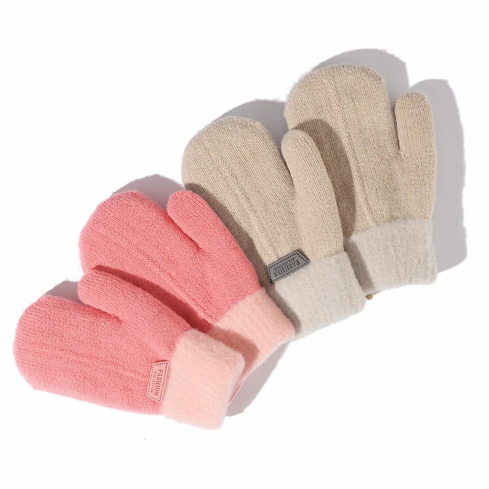 Winter Wool Baby Gloves Plush Lining Knit Kids Mittens Halter Warm Hands Children Fingerless Girls Boys Accessories 16Y 241225