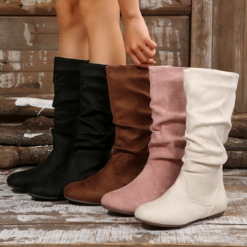 Low Heel Side Zip Women Boots Four Season Comfortable Women Shoes Fashion Outdoor Sexy Mid Calf Boots Woman Botas De Mujer 241226