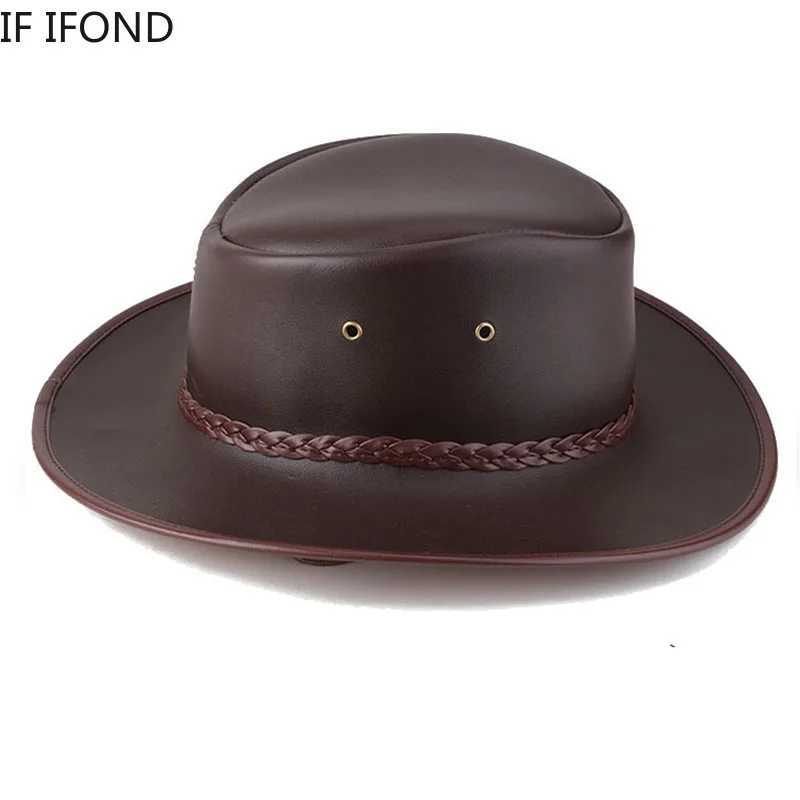 High quality mens Western cowboy hat 2021 artificial leather gentleman jazz retro C autumn winter straw hat Hombre Cs W241225