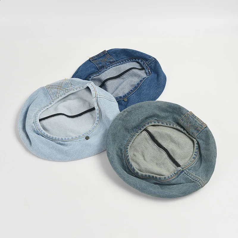 Vintage Solid Color Beret for Women with Washed-out Effect Unique Pocket Denim Berets Casual Style Spring Autumn Hats 241226