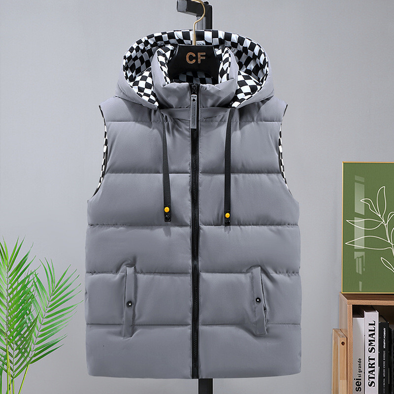 New Arrival Autumn Mens Thicken Cotton Plaid Sleeveless Jacket Winter Warm Men's Vests Coat Fashion Oversized Clothing