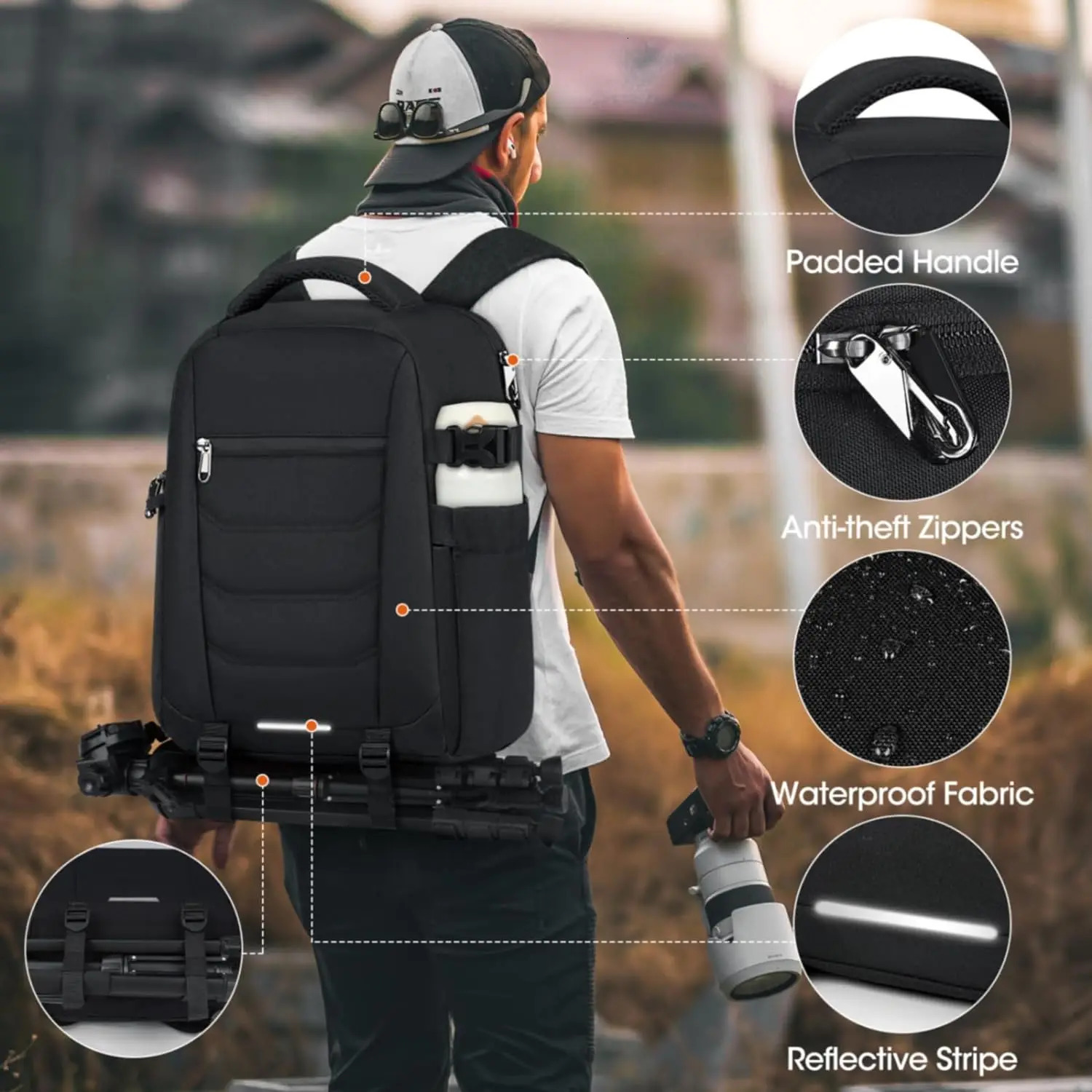 Camera Bag Backpack Waterproof Laptop Backpack Anti Theft Travel Camera Case Large Capacity Pography Backpack with Rain Cover 241225