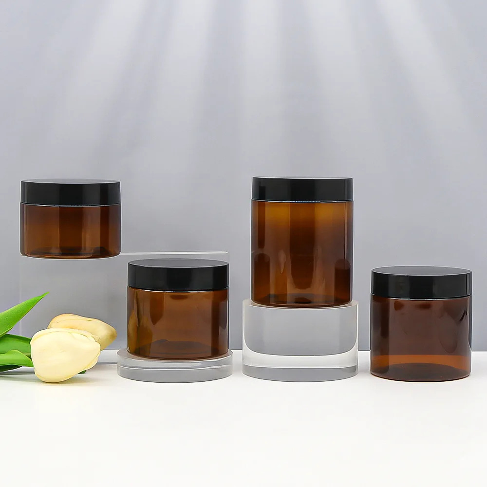 12pcs 50/100/150/200/250ml Empty Makeup Jar Pot Amber Brown Cosmetic Face Cream Bottles Lip Balm Sample Container Jar Pot Makeup 241225