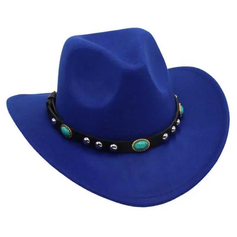 Western cowboy hat turquoise band hot pink curve Brim Felt Panama C cowboy hat Fedoras parent and child sun hat adult and child W241225