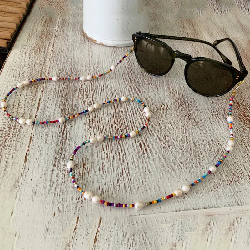 Women Natural Freshwater Pearl Sunglasses Chain Bohemian Colorful Beads Glasses Strap For Man Sunglasses Holder Fashion Jewelry 241226