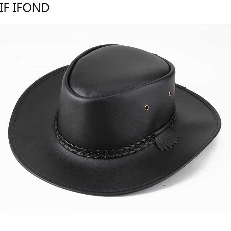 High quality mens Western cowboy hat 2021 artificial leather gentleman jazz retro C autumn winter straw hat Hombre Cs W241225