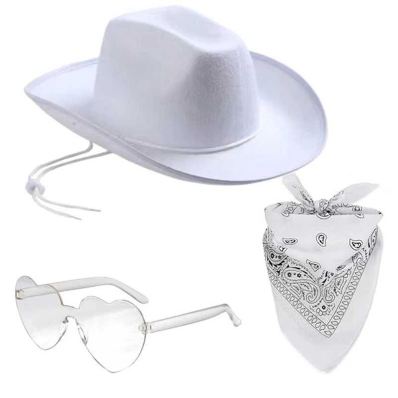 Western style cowboy hat scarf sunglasses wide brown hat womens party attire W241225