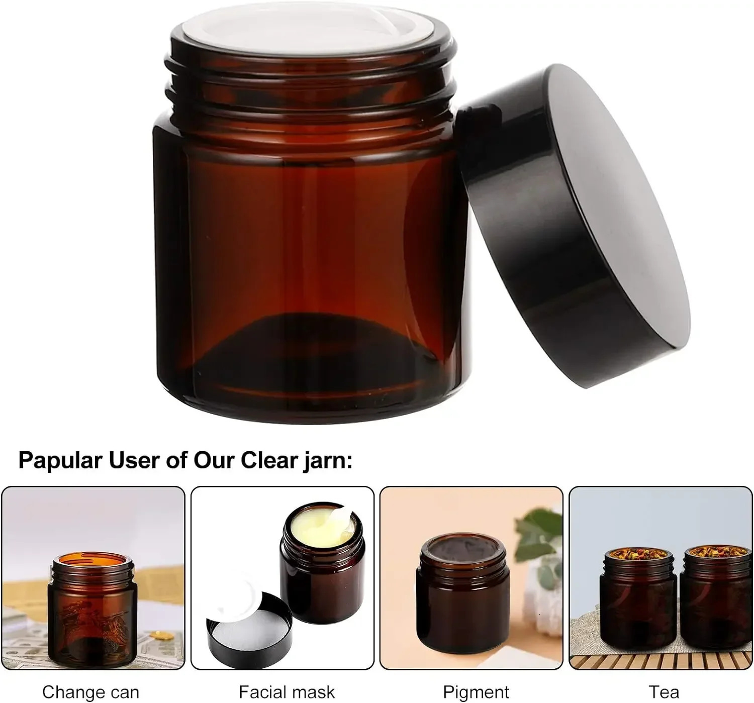 10pcs 5g-50g Amber Brown Glass Cosmetic Jar Face Cream Bottles Portable Travel Face Cream Cosmetic Container Accessories 241225