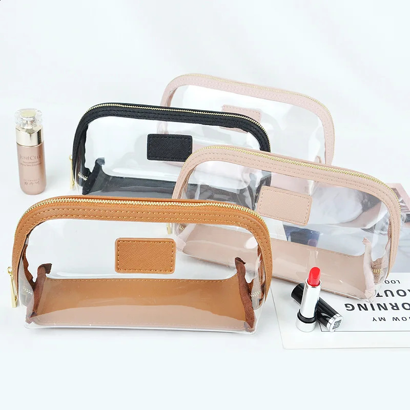 Saffiano Portable Travel Clear PVC Cosmetic Bag Transparent Waterproof TPU Wash Bag Makeup Storage Bag Fashion Summer Beach Gift 241226