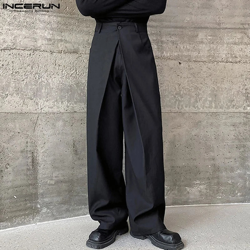 INCERUN 2024 Korean Style Men Trousers Pleated Double Waistband Pants Casual Streetwear Male Wide Leg Pantalons S-5XL 241224
