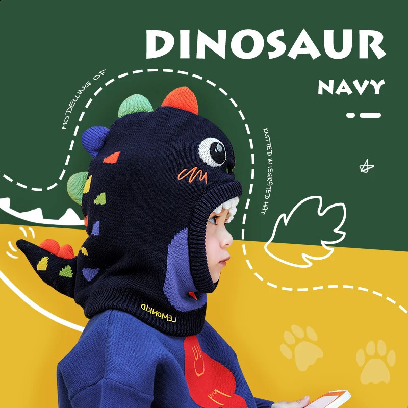 Kids Winter Hat Pompom Children Knitted Hats Baby Girls Boys 3D Animal with Warm Fleece Lining 241225