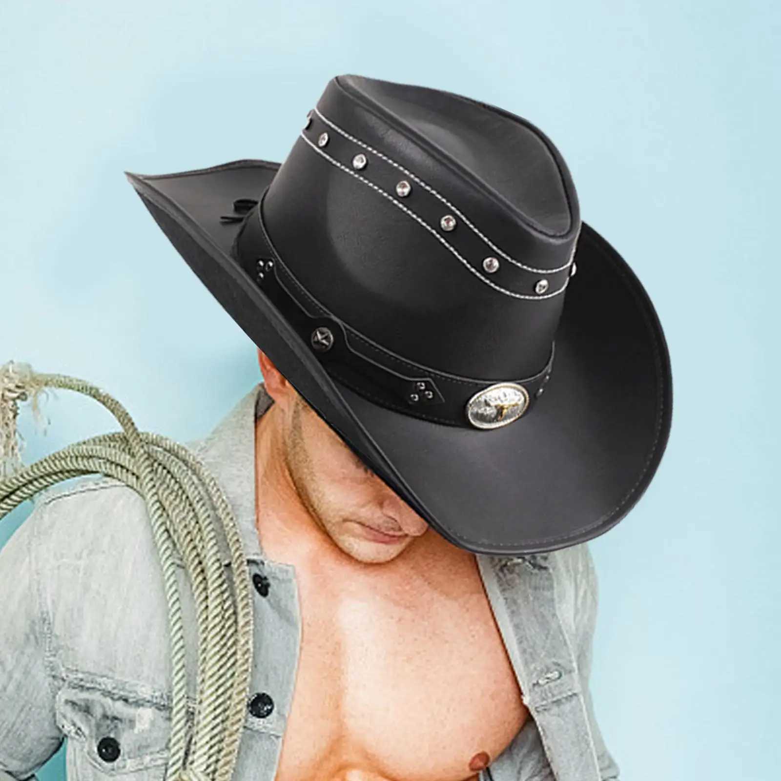 Western Cowboy Hat Casual Wide Brim Jazz Cs for Costumes Accries Travel Hiking Role Playing Music Festival Concert W241225