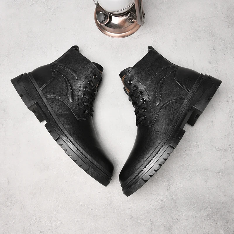 Genuine Leather Winter Boots Men High Top Shoes NonSlip Casual Sneaker Warm Plush Fur Man Motorcycle Versatile Snow Botas 241225