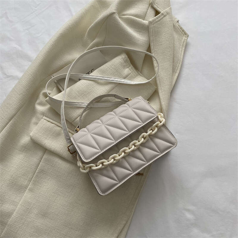 Minimally Designed Retro Hand-Held Small Square Women's Autumn And Winter New Chain Shoulder Crossbody Dia Grid Bag