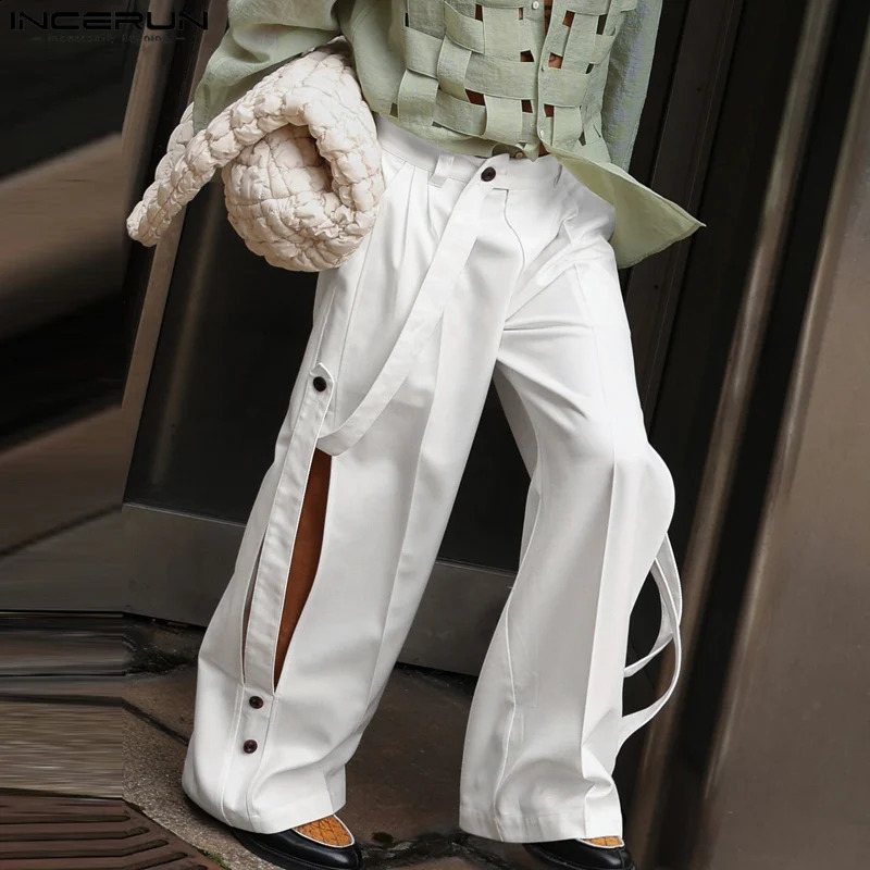 INCERUN 2024 American Style Trousers Fashion Men Deconstruction Solid Ribbon Pants Casual Streetwear Male Pantalons S-5XL 241224