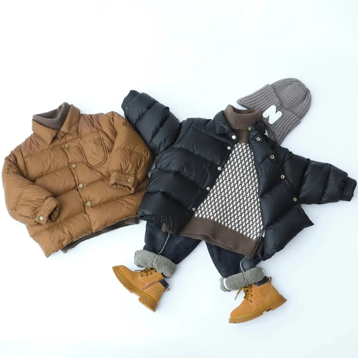 Winter Children Boy Down Jacket Solid Windproof Infant Baby Snowwear Outfits Thicken Warm Turn Collar Kid Outerwear 241225