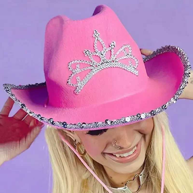 New Western Cowboy Cs Y2K Womens Pink Cowboy Hat Headwear Cowboy Hat Holiday Clothing Party C Feather Edge Fedora C W241225