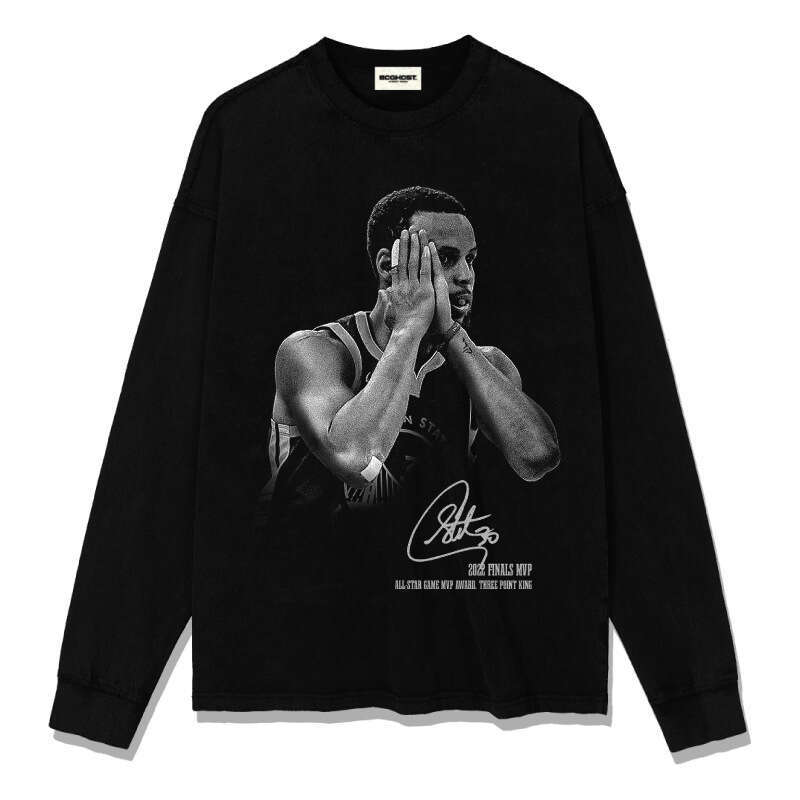 Curry's signature action night American printed short sleeved washed vintage t-shirt trend