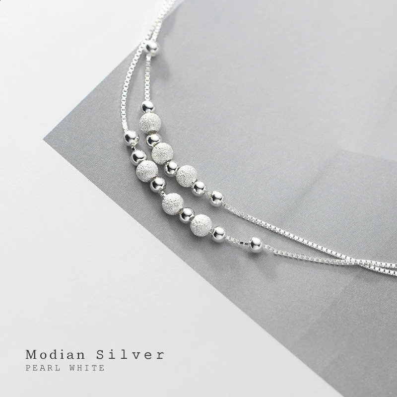 Modian Sterling Silver 925 Rose Gold Color Frosted Ball Light Beads Anklet for Women Snake Bone Chain Korea Style Fine Jewelry 241226