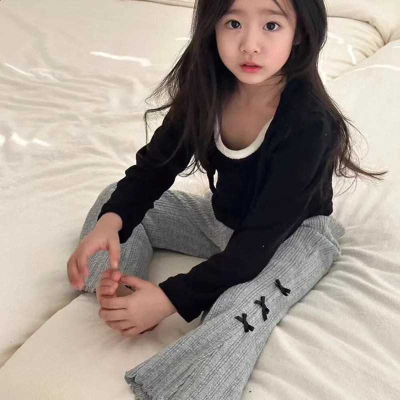 Spring Girls Clothes Sets Cotton Long Sleeve Knitted Cardigan Wide Leg Pants Suits Kids Casual Outfits Childrens 241225