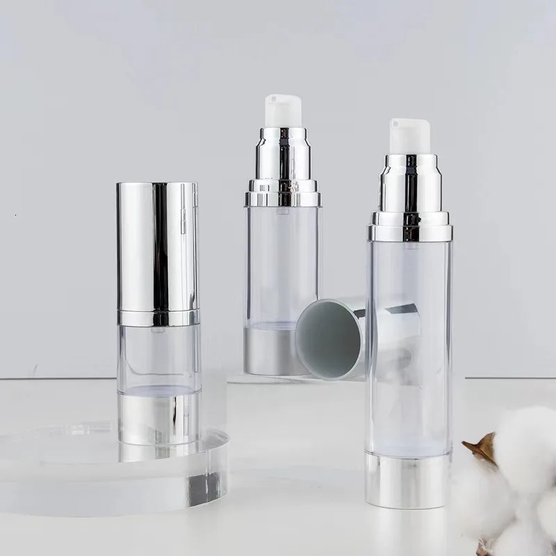Bright/Matte Silver Vacuum Bottle Pump Airless Portable Cosmetic Lotion Treatment Travel Empty Container 15ml/30ml/50ml 241225