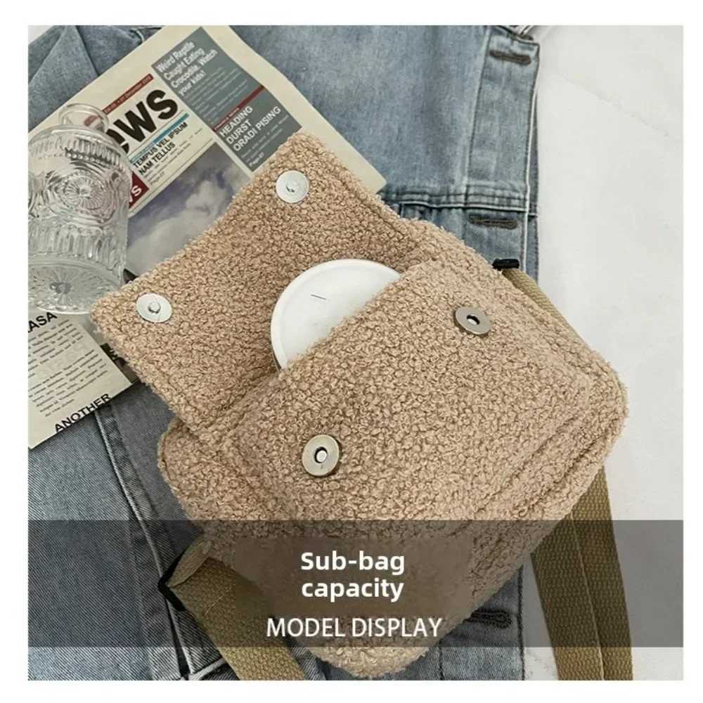 Korean Fi Plush Winter New Womens Bags Lady Solid Texture Warm Casual Simple Generous Versatile Crossbody ShoulderXJ241225