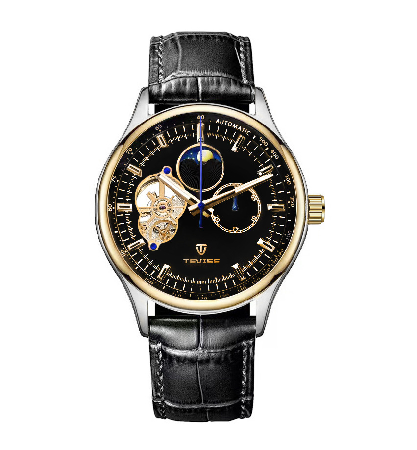 Swiss TEVISE Classic Hollow Fully Automatic Mechanical Watch Multifunctional Business Designer Mens Watch, Waterproof Luminous Mechanical Wristwatch T