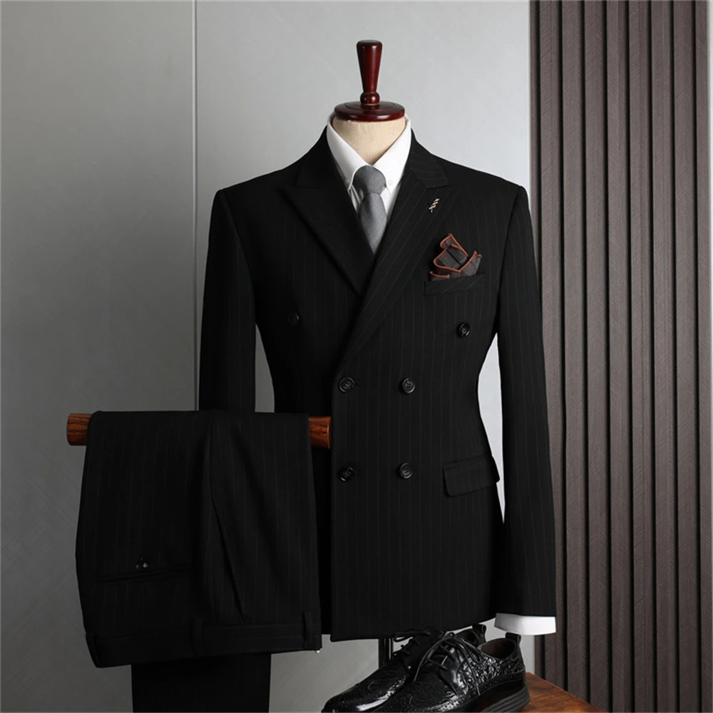 Mens Formal Suit Set Double Breasted Blazer with Matching Pants Slim Fitting Tuxedo Business Suits 2 Pieces Fashion 241223