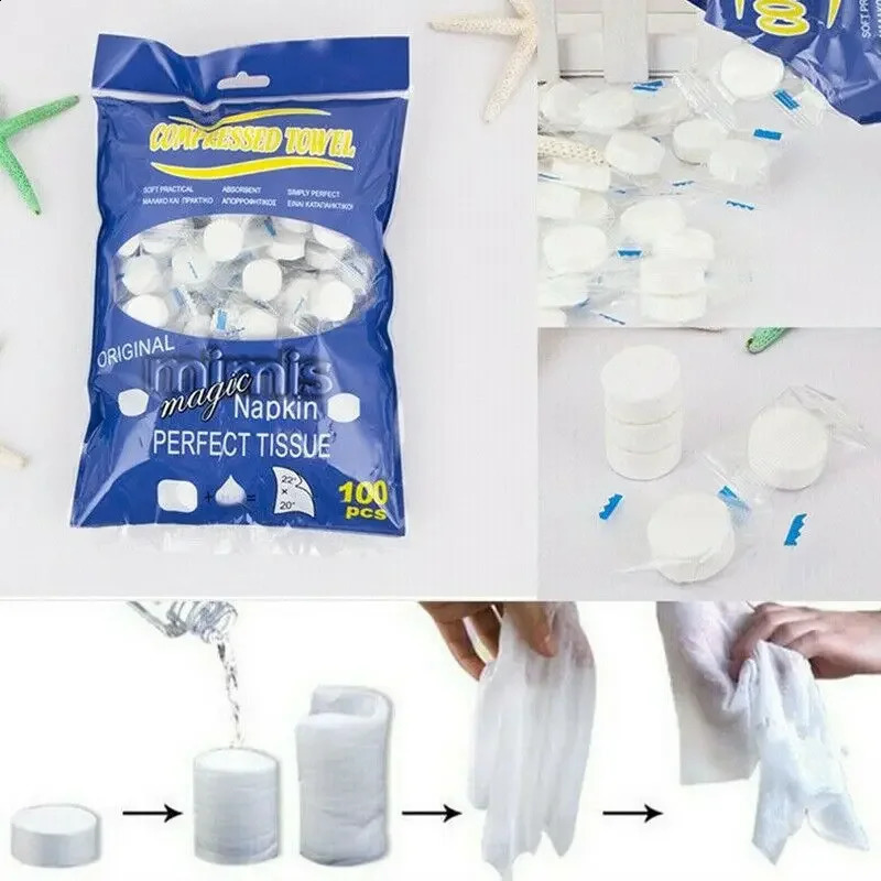 100Pcs Mini Compressed Towel Disposable Face Compressed Towels Soft Compressed Hand Wipe Portable Compressed Coin Tissue 241226