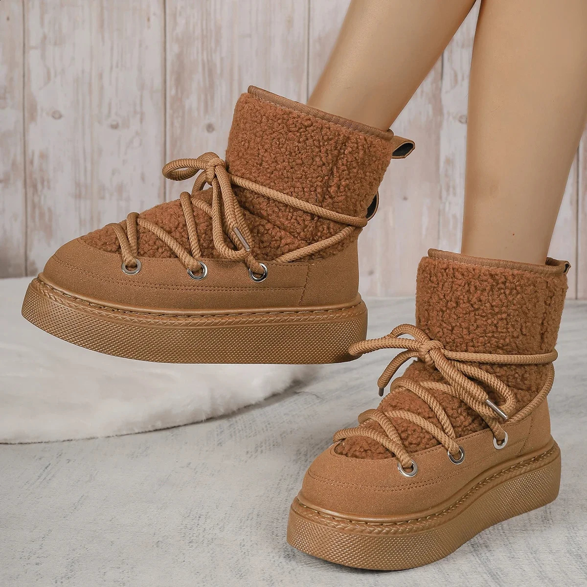 2024 winter round head thick bottom front with a slip-on fashion casual short tube warm cotton shoes snow boots women241226