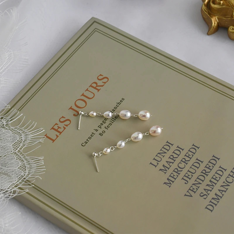 ASHIQI White Freshwater Pearl Long Tassel Earrings for Women with 925 Sterling Silver Handmade Fashion Jewelry Gift 241226