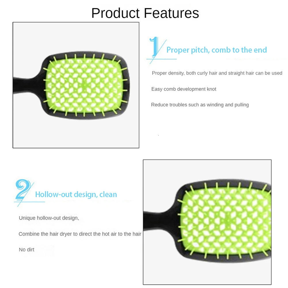 Hair Comb Square Hollow-carved n Styling Tools Massage Comb Color Splicing Reduce Tangles Hair Care/styling Smoothing Comb 241225