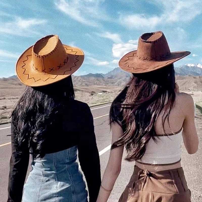 Vintage Western Cowboy C Riding Hiking Jazz Hat Fashion Western Women Panama Outdoor Wedding Decoration Fedoras Sombrero Hombre W241225
