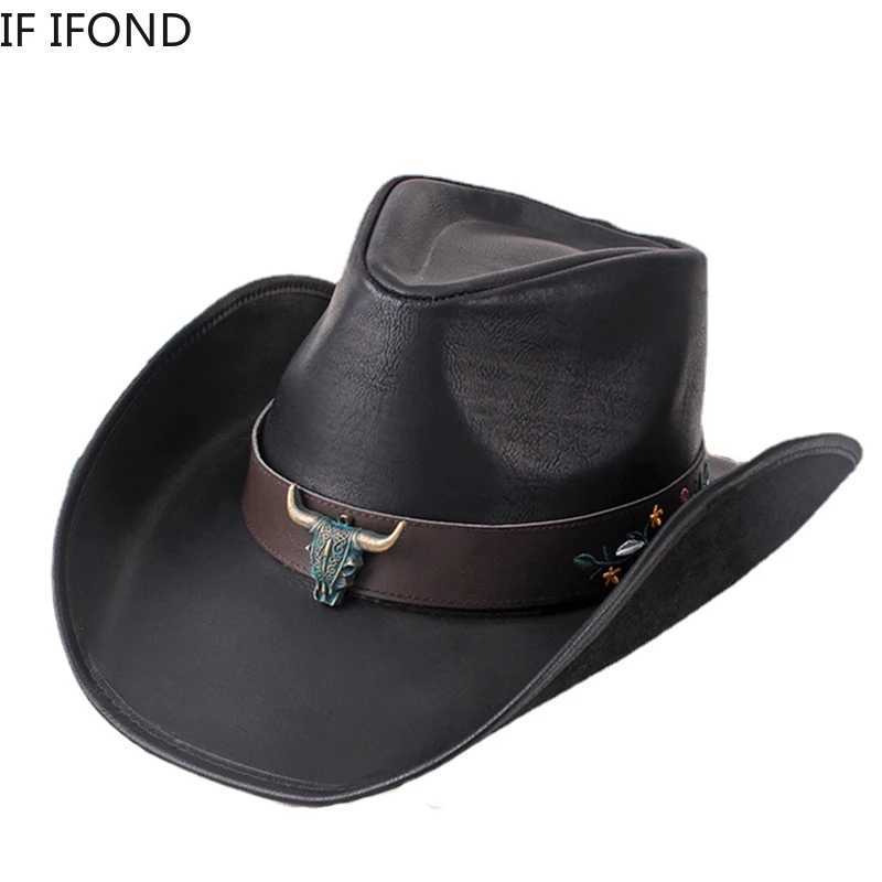 New Leather Mens and Womens Western Cowboy Hat Wide Brown Godfather Hat Gentlemens Church Sombrero Hombre Jazz C W241225