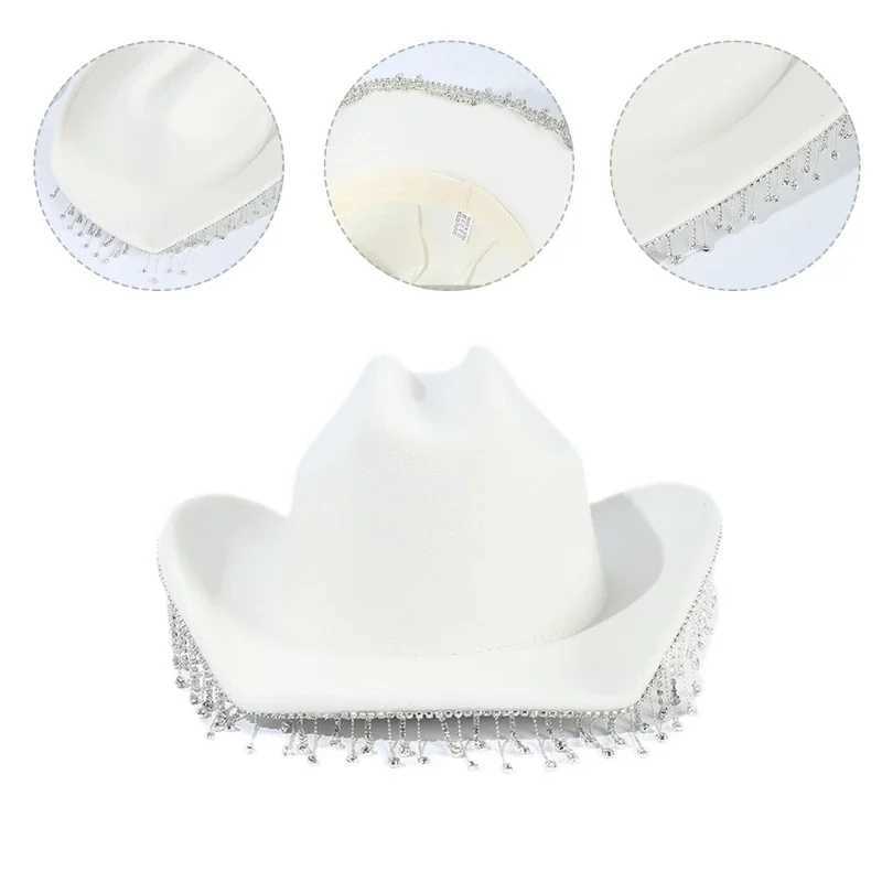 Girls Cowboy Hat Rhine Stone Tassel Sparkling Cowboy Hat Black and White Wholesale W241225