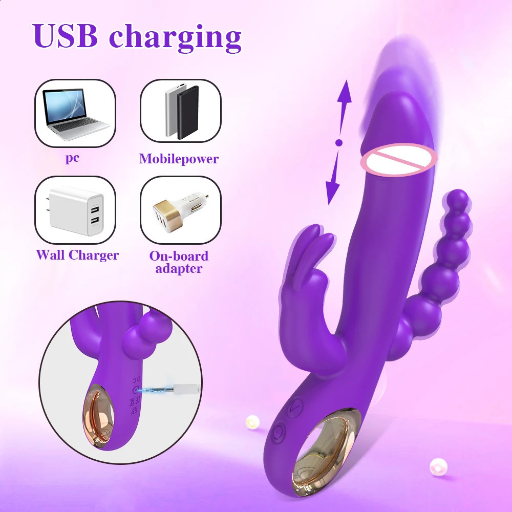 Rabbit Thrusting Vibrator for Woman 3 in 1 G Spot Clitoris Stimulator Vagina Massager Female Masturbator Backyard Anal Sex Toy 241226