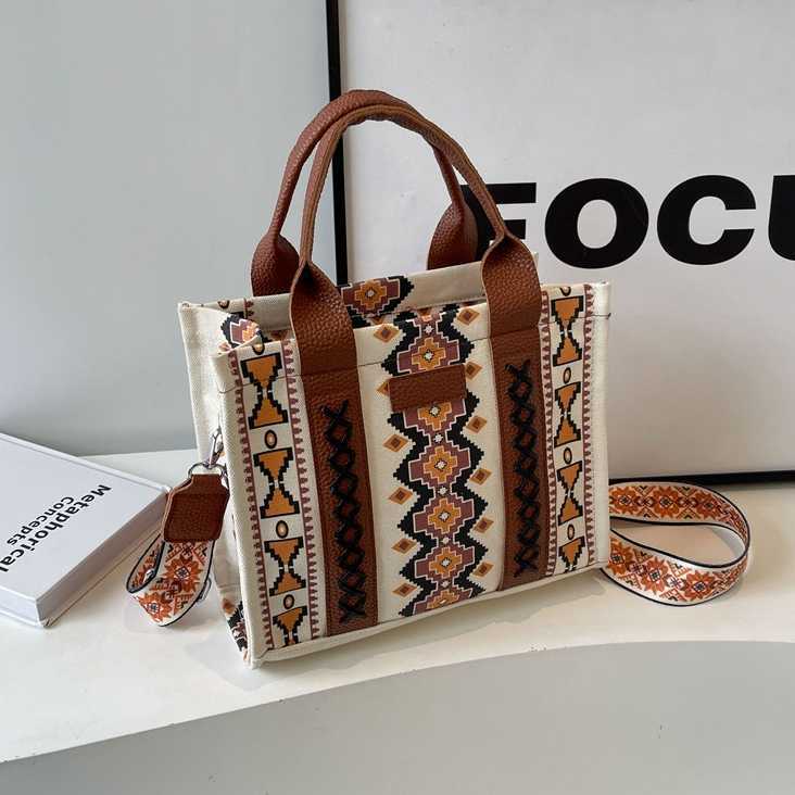 Women's shoulder bag, crossbody tote bag, new cotton and linen printed Bohemian handbag for women 241215